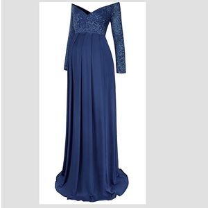 Teal color long sleeve lace dress